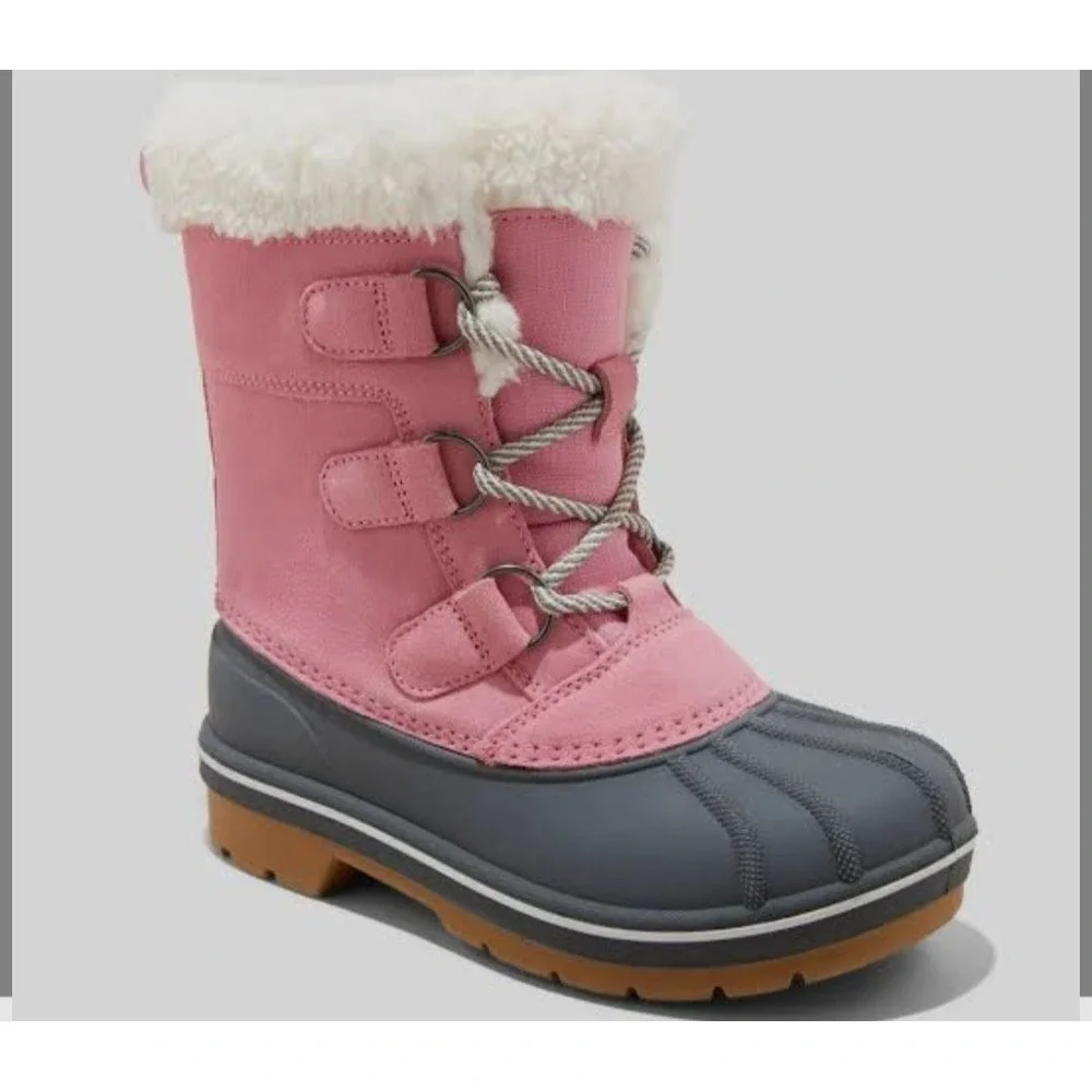 Cat & Jack Girls Pink Snow Boots Insulated Winter Duck Boots Size 3 Thermolite